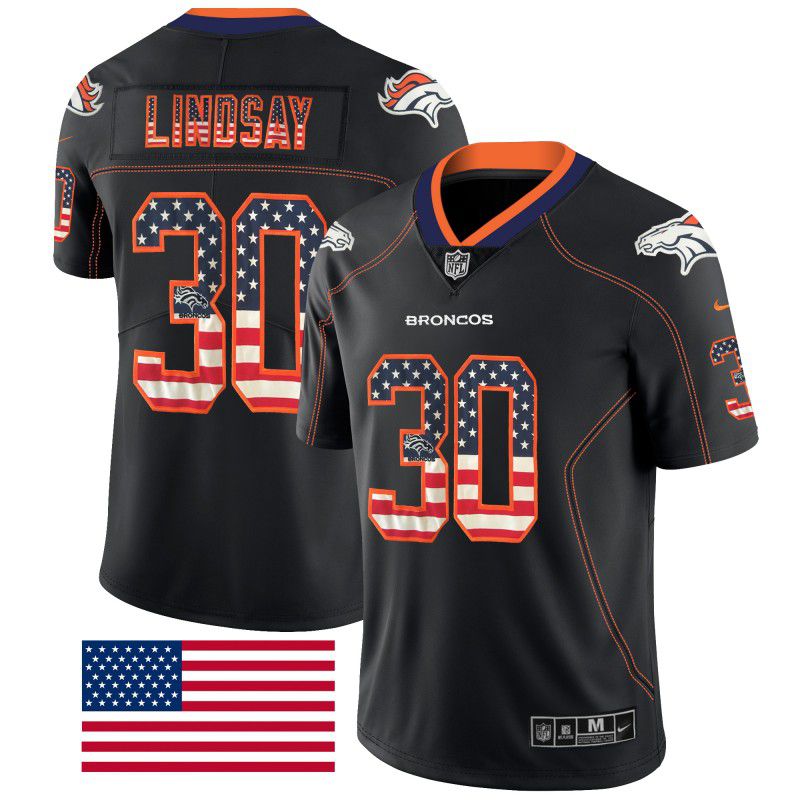 Men Denver Broncos #30 Lindsay Nike USA Flag Fashion Black Color Rush Limited NFL Jerseys->denver broncos->NFL Jersey